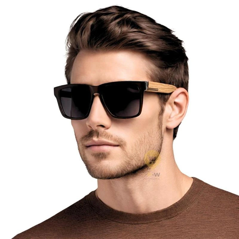 Óculos de Sol Verão Madeira Bambu Masculino Quadrado